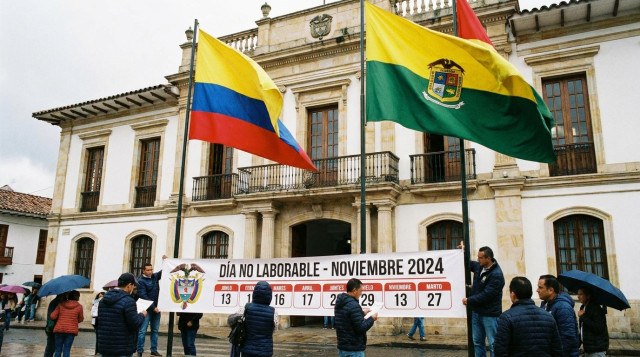 foto fotoperiodística de la fachada de una alcaldía con un cartel que anuncia 