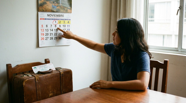 Persona consultando un calendario impreso donde se marca en rojo 